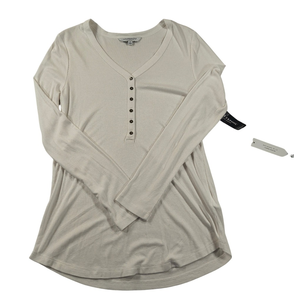 Liverpool Los Angeles White Henley Top NWT‎ Womens Small Long Sleeve Casual Chic
